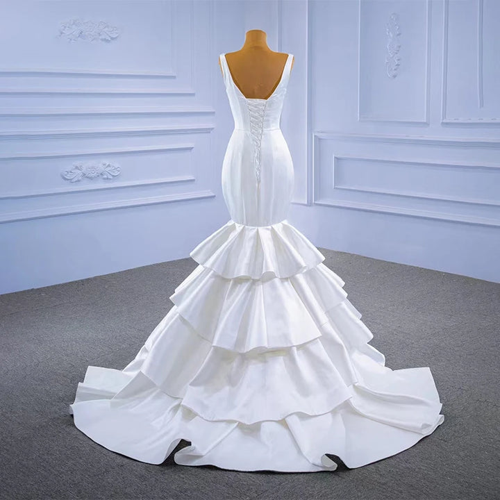 Fancy Satin Ruffled Cascading Bridal Gown