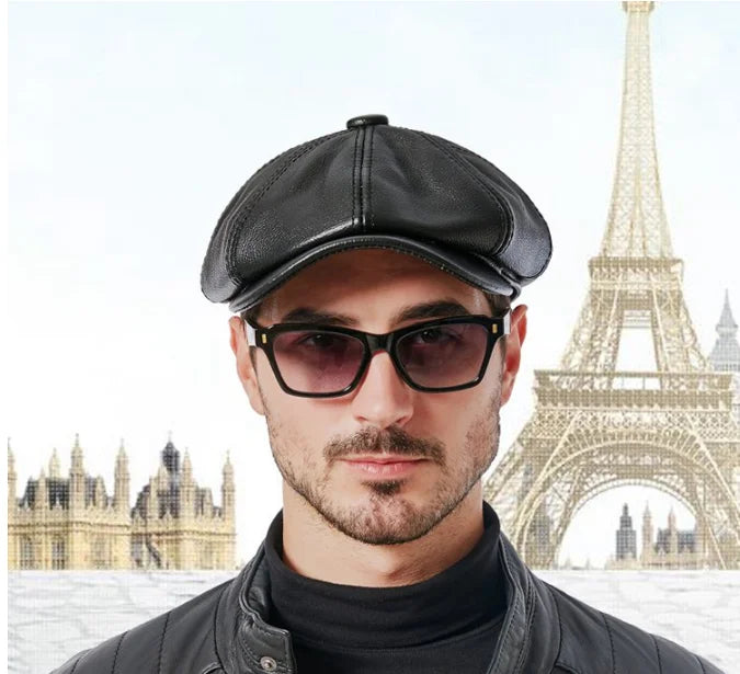 Retro Genuine Leather Beret Hat