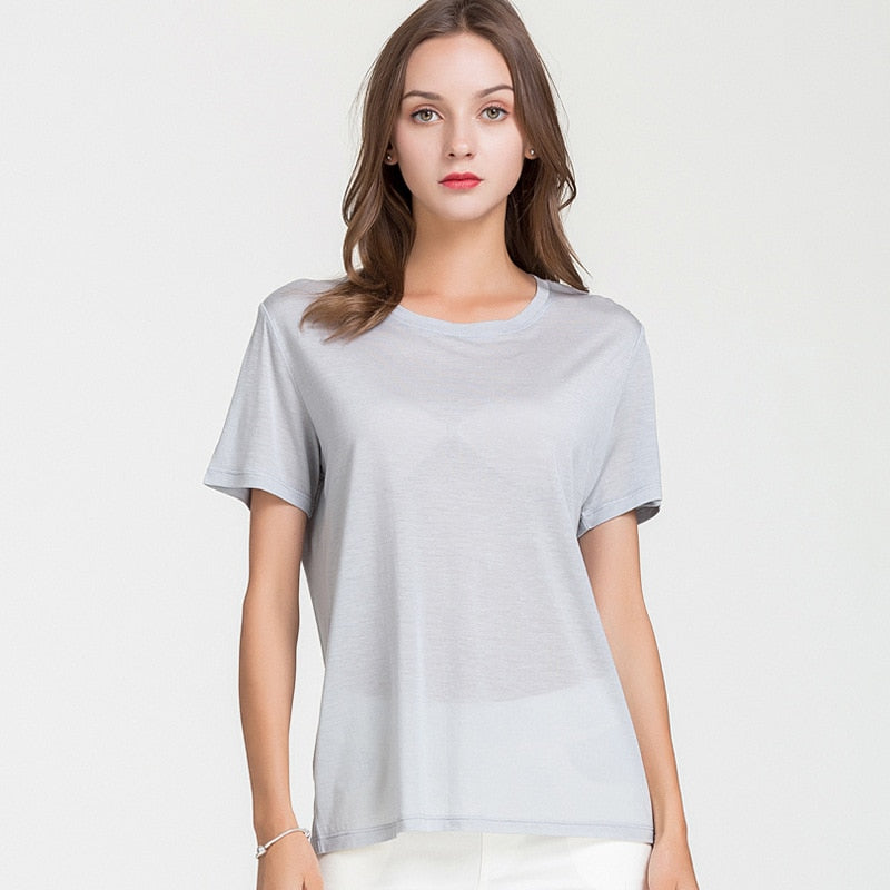 Round Neck Mulberry Silk Women's T-shirt| All For Me Today
