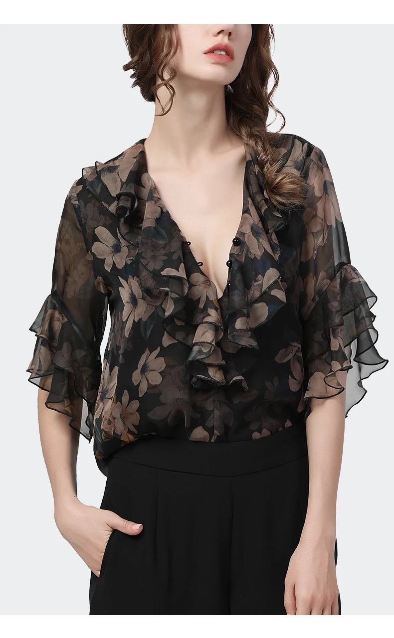 Classic Butterfly Short Sleeves Blouse