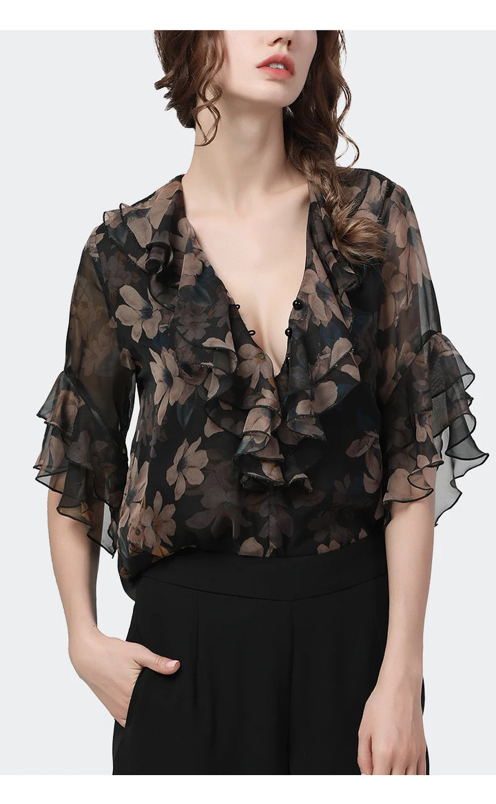 Classic Butterfly Short Sleeves Blouse