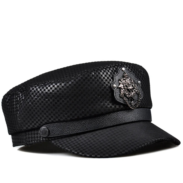 Stylish Plaid Shield Fitted Navy Cap
