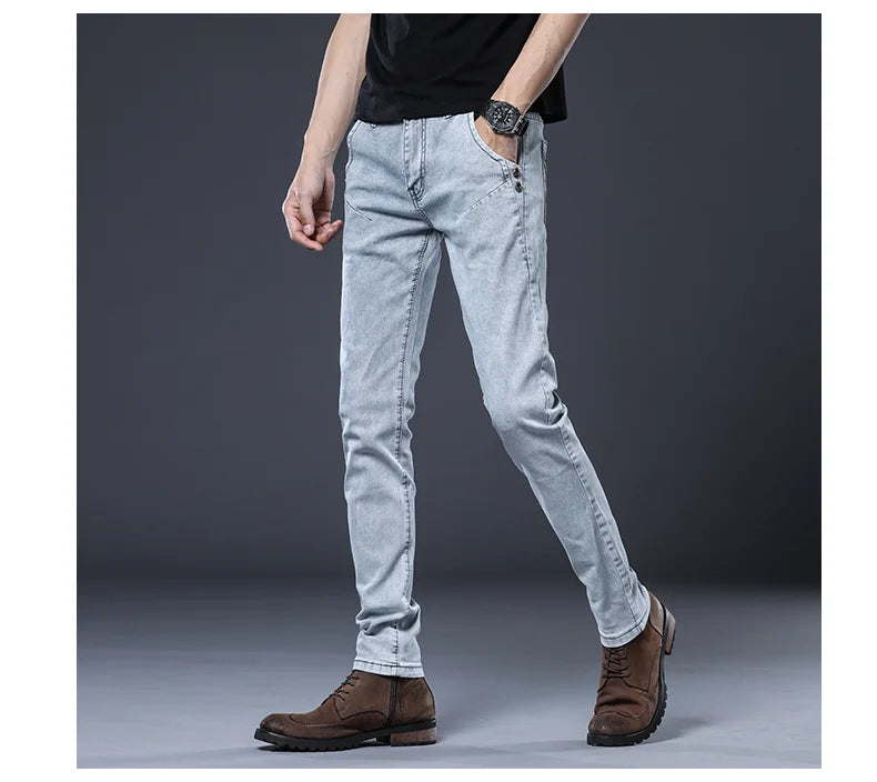 Mid Waist Button Design Jeans Pants