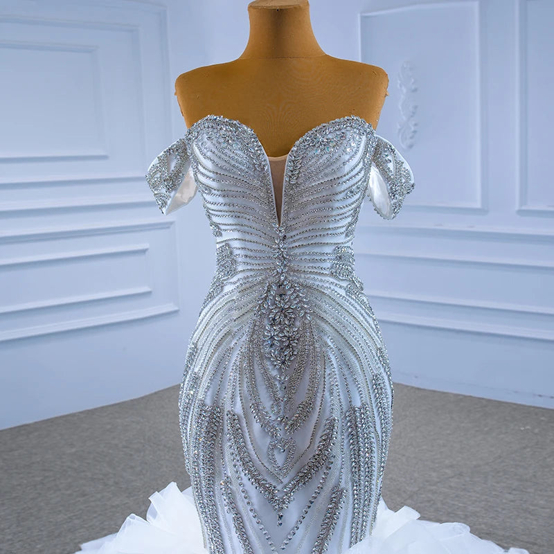 Luxury Heavy Beaded Ruffled Bridal Dress