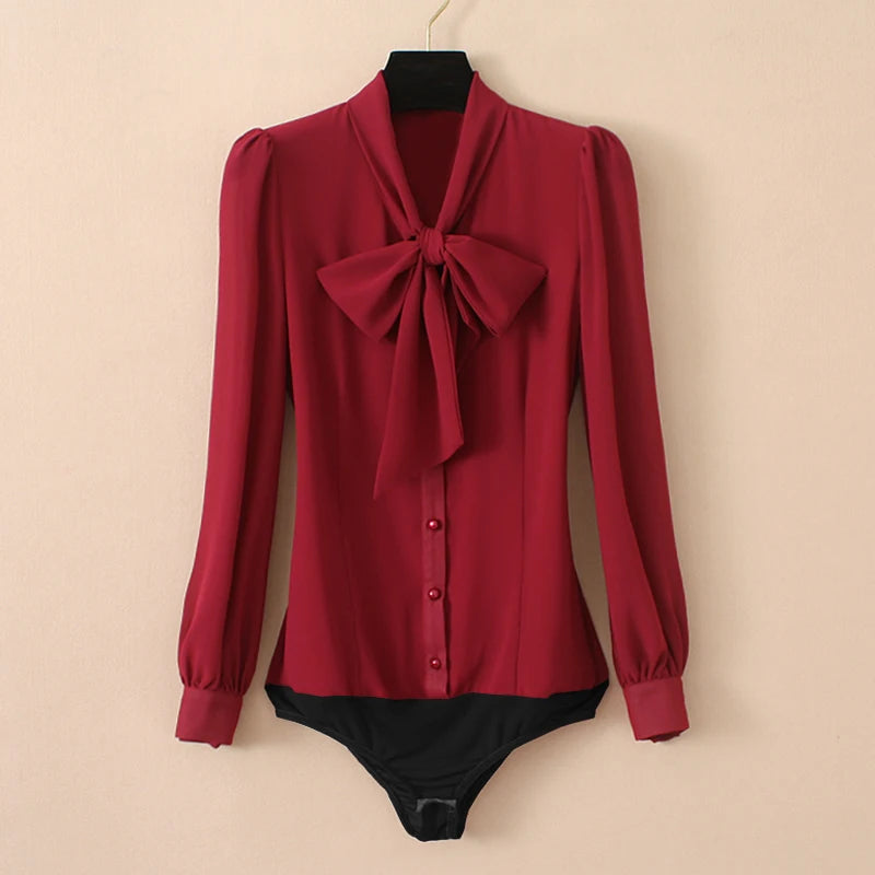 Fashionable Bow Tie-Neck Body Shirt