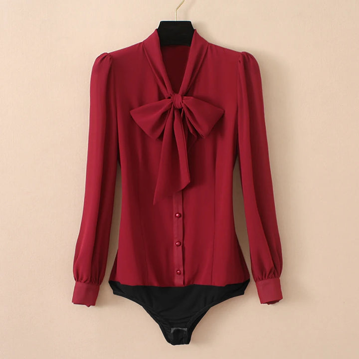 Fashionable Bow Tie-Neck Body Shirt