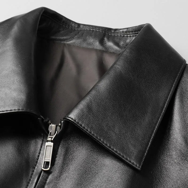 Real Leather Lapel Collar Moto Jacket