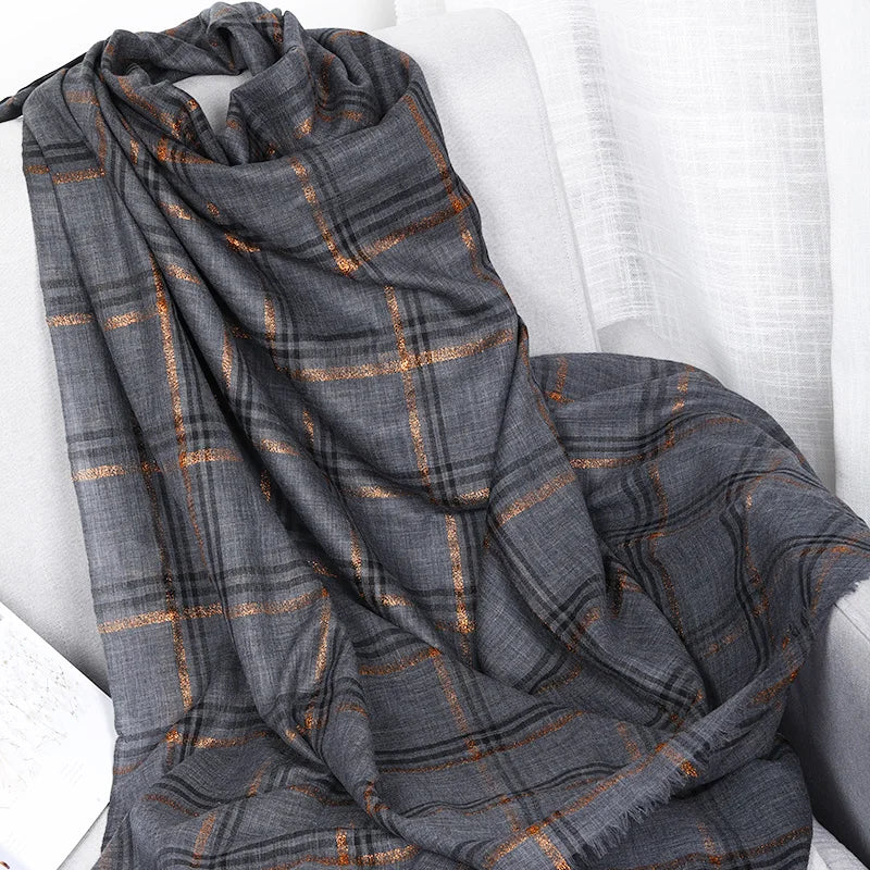 Sophisticated Silk Plaid Wool Scarf