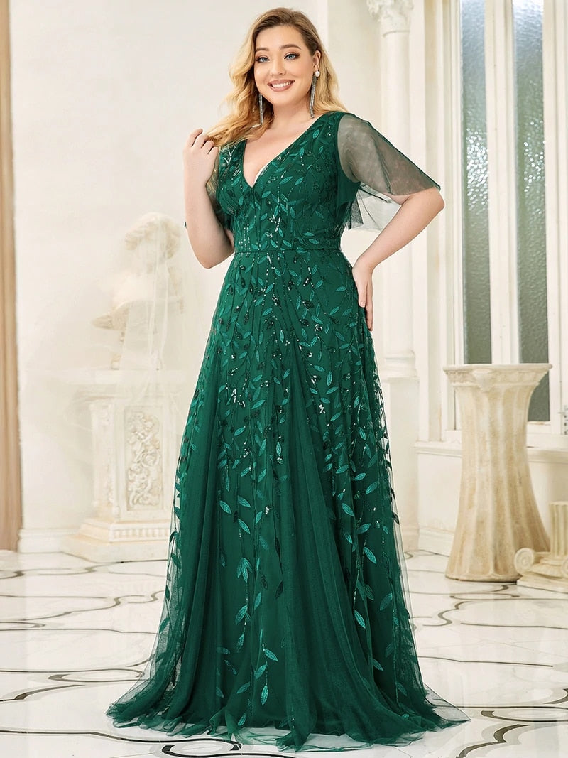 Half Sleeves Plus Size Women's Evening Party Dress | All For Me Today Half Sleeves Plus Size Women's Evening Party Dress | All For Me Today