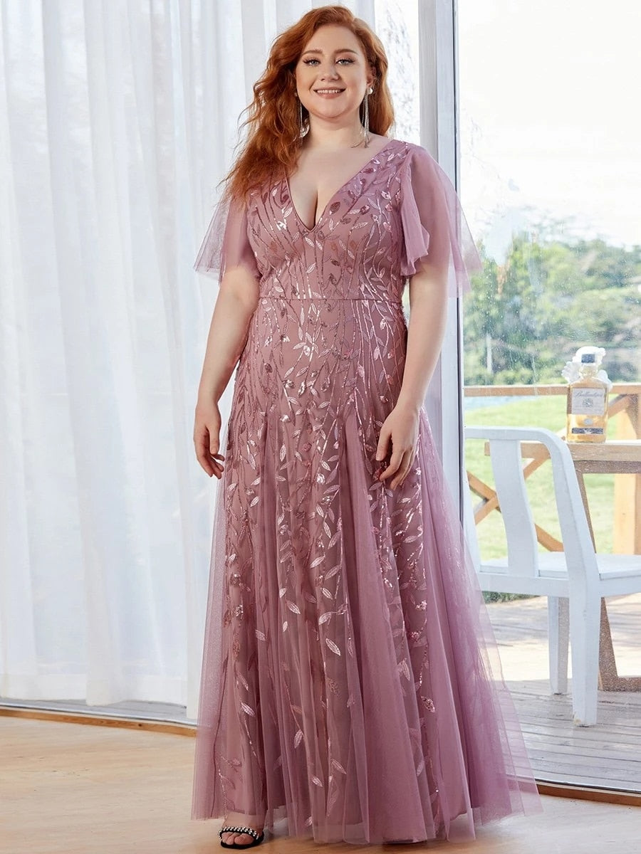 Half Sleeves Plus Size Women's Evening Party Dress | All For Me Today