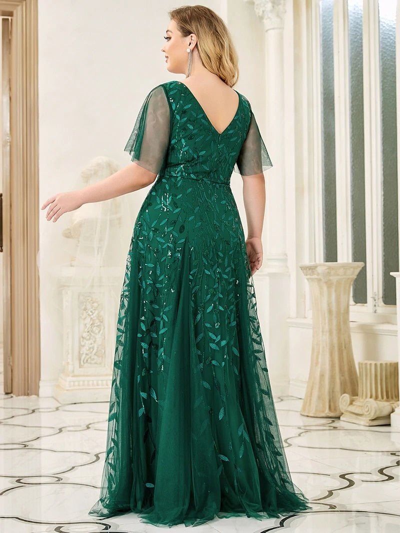 Half Sleeves Plus Size Women's Evening Party Dress | All For Me Today Half Sleeves Plus Size Women's Evening Party Dress | All For Me Today