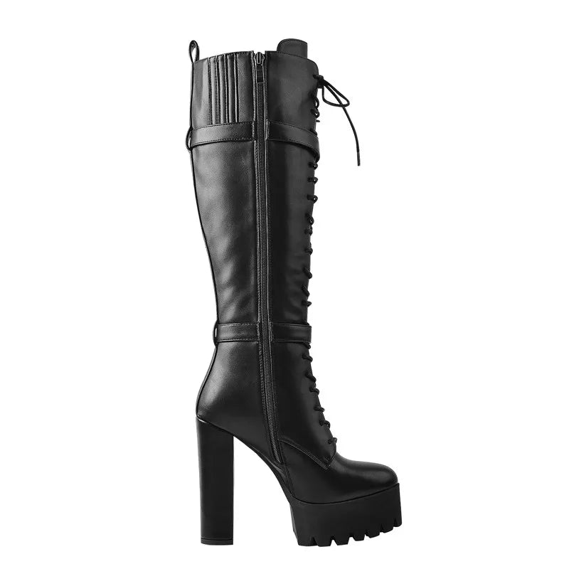 Trendy Lace-Up Knee High Boots
