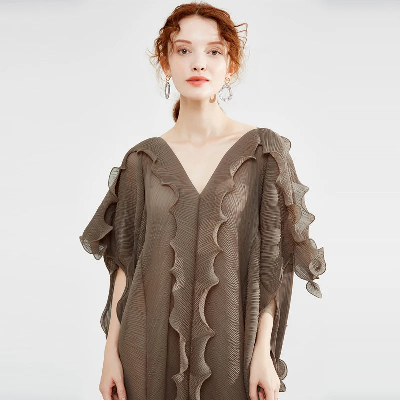 Butterfly Flared Pleated Sleeves Dress