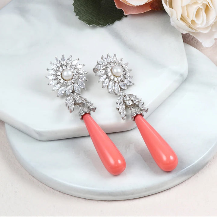 Classic Coral Pearl Drop Earrings