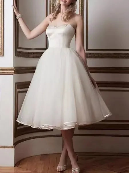 Sweetheart Neck Tea Length Bridal Dress