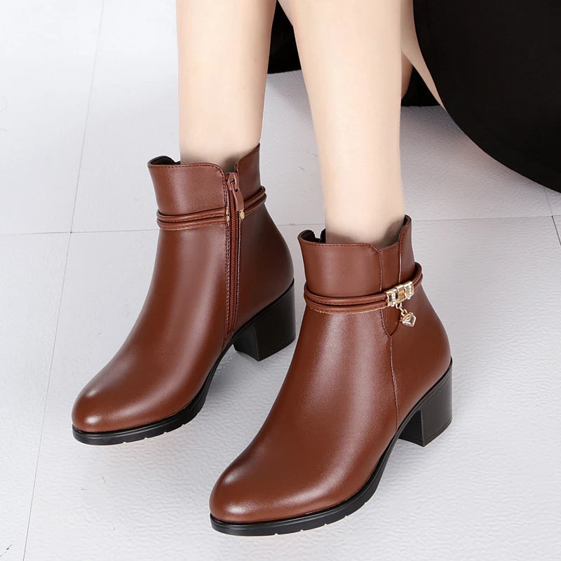 Soft Leather High Heels Zipper Boots