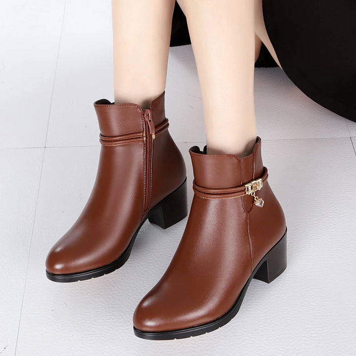 Soft Leather High Heels Zipper Boots