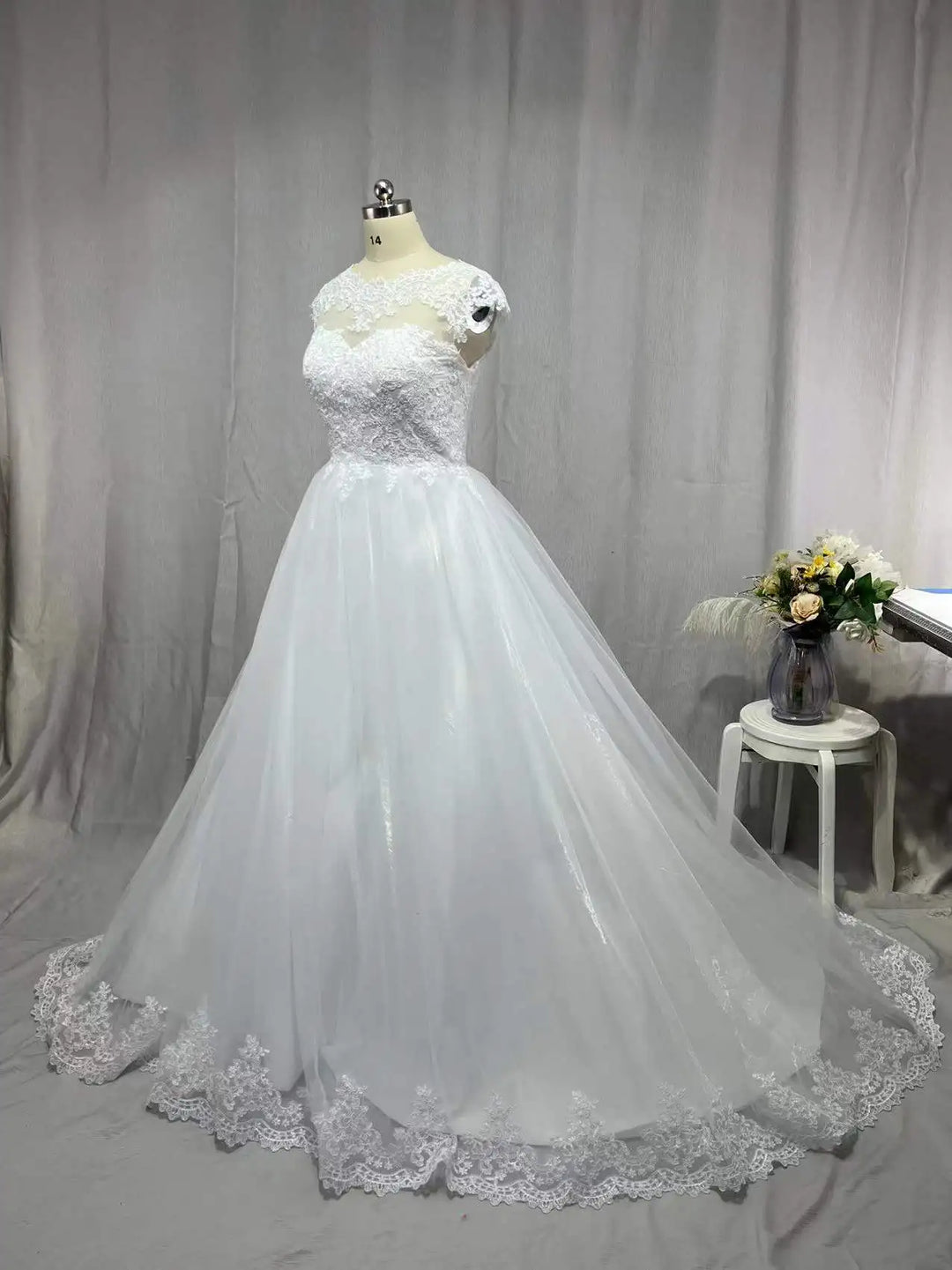 Modern Cap Sleeves Plus Size Bridal Gown