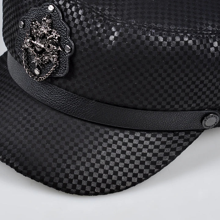 Stylish Plaid Shield Fitted Navy Cap