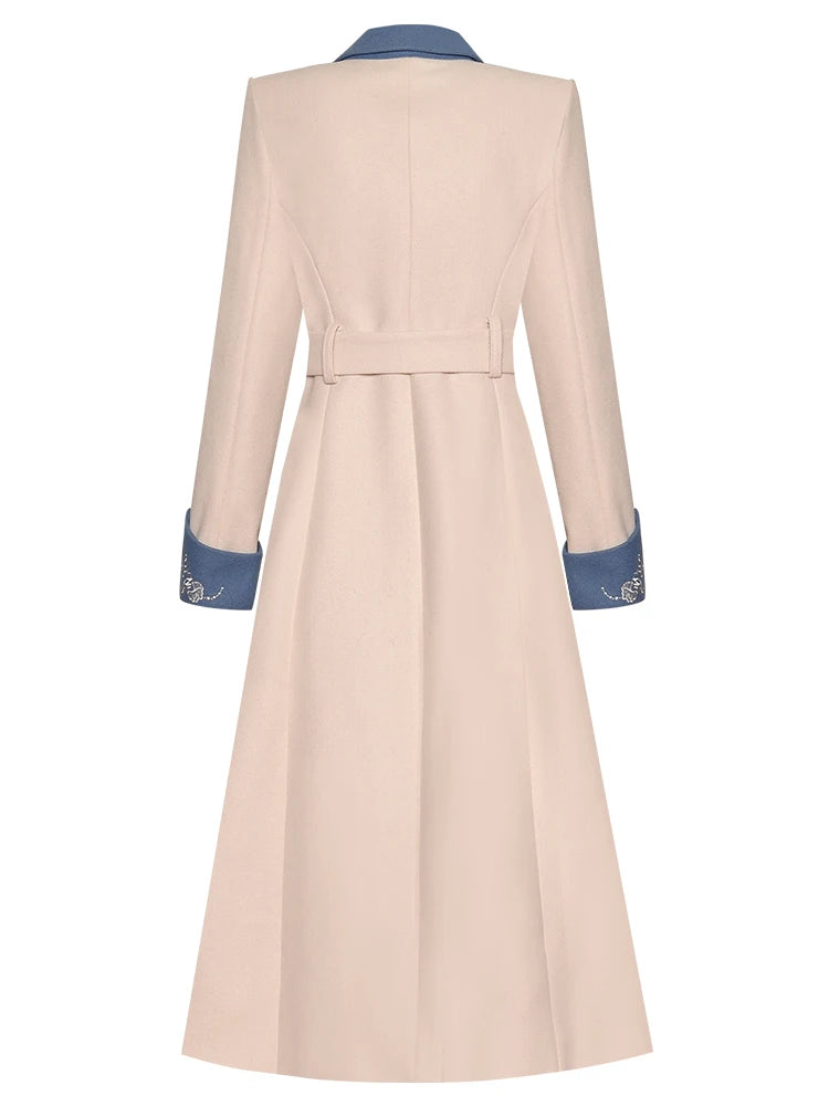 Chic Embroidery Belted Wool Coat