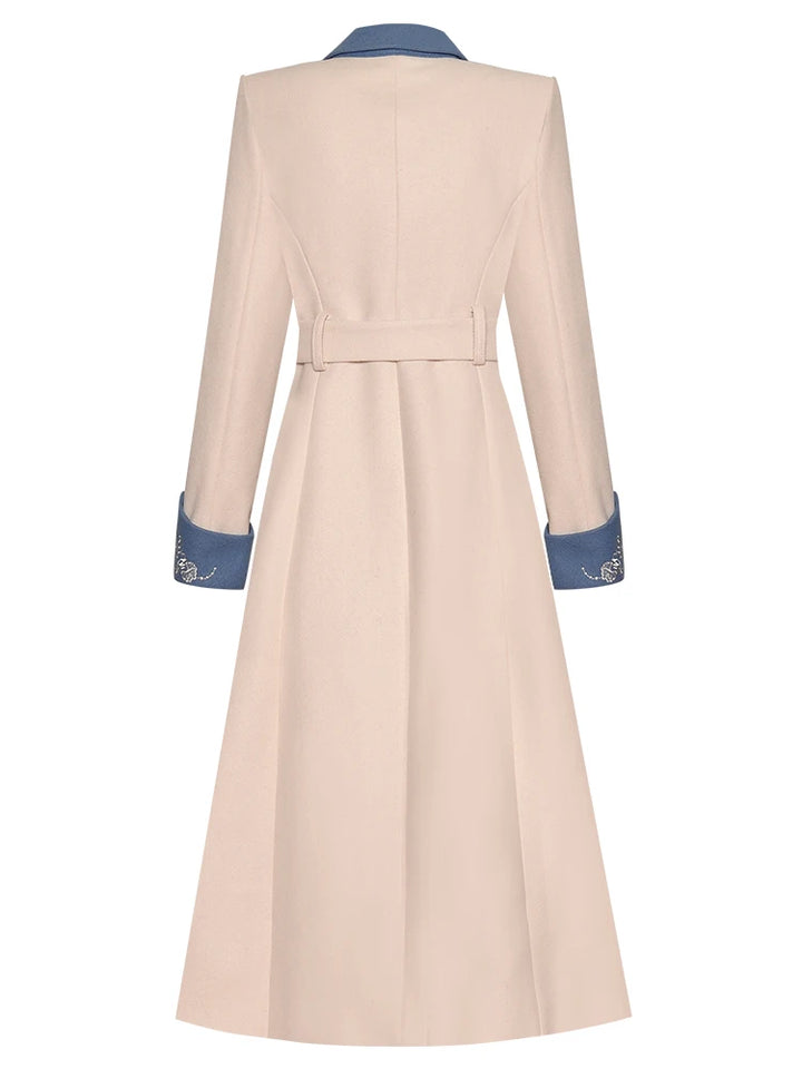 Chic Embroidery Belted Wool Coat