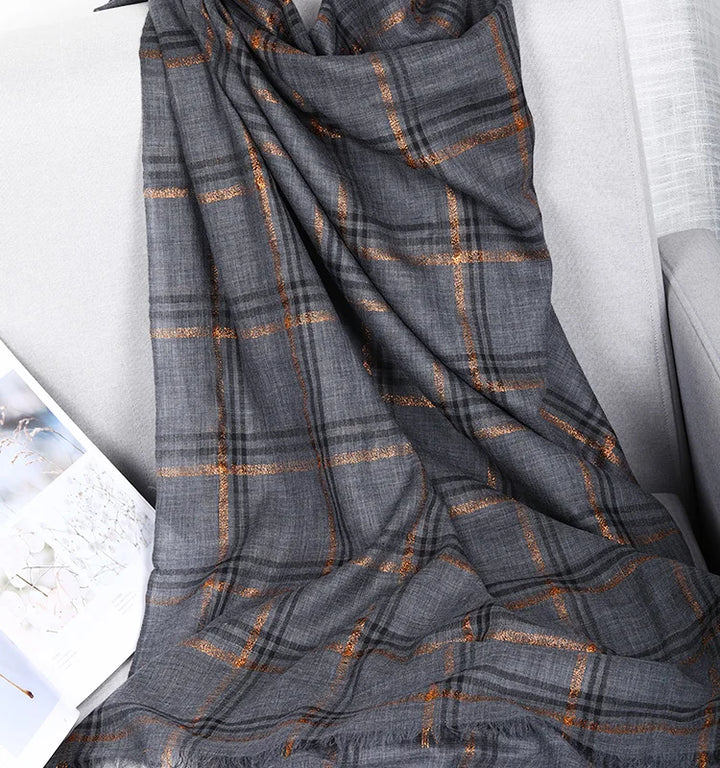 Sophisticated Silk Plaid Wool Scarf