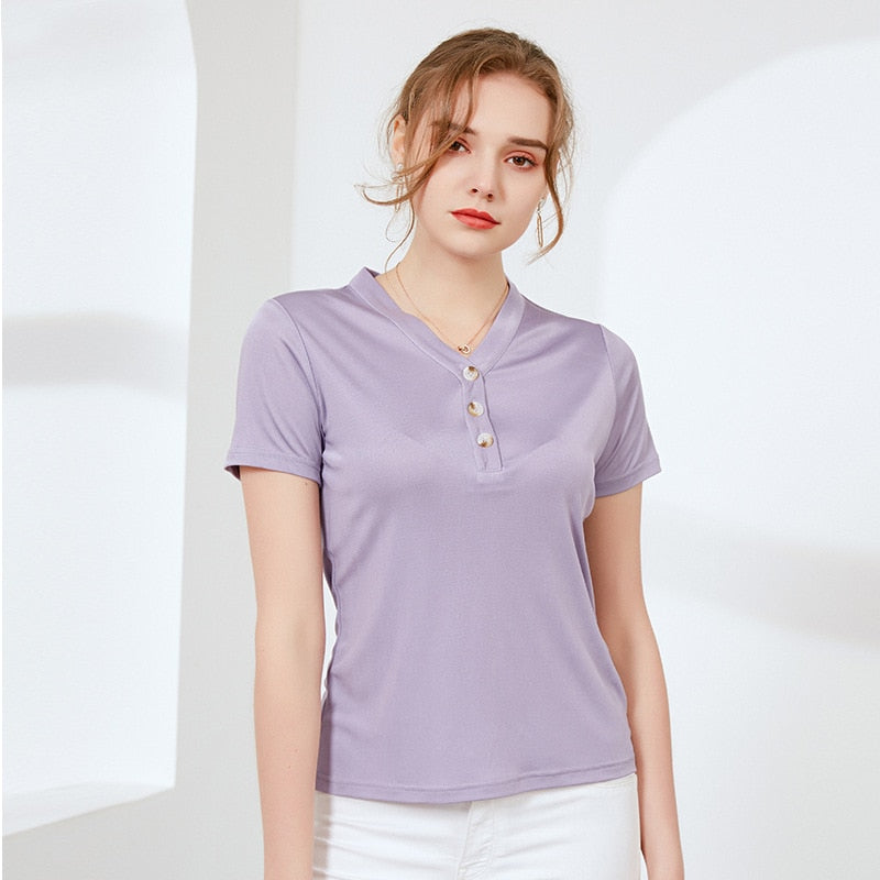 V-neck Temperament Women's Mulberry Silk T-shirt| All For Me Today