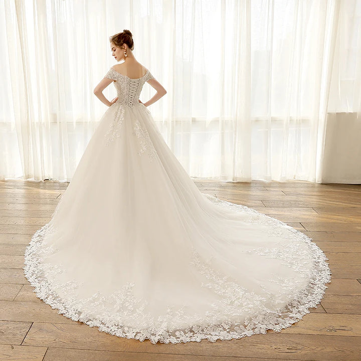 Off Shoulder Elegant Appliques Wedding Gown