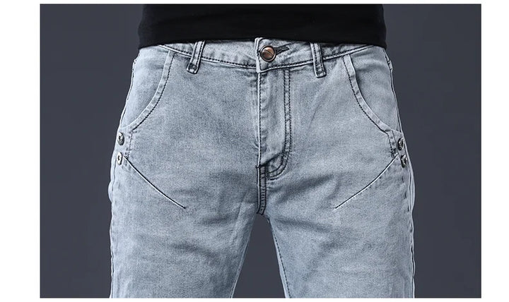 Mid Waist Button Design Jeans Pants