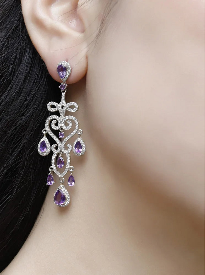 Natural Amethyst Gemstone Drop Earrings