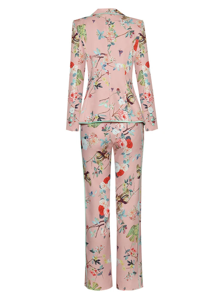 Floral Print Women's Single Button Suit