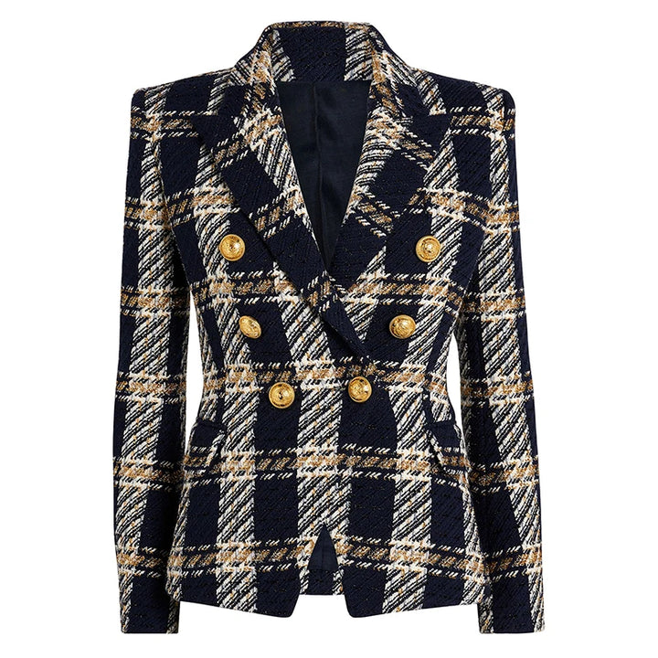 Double Breasted Plaid Tweed Blazer