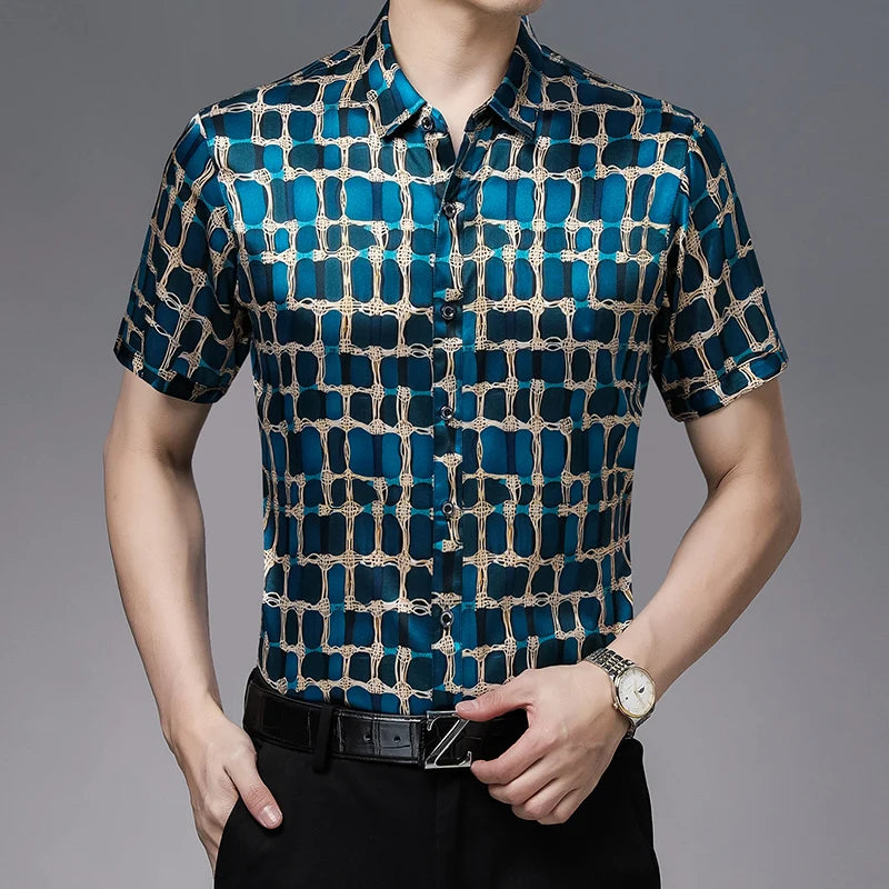 Social Printed Men's Real Silk Shirt