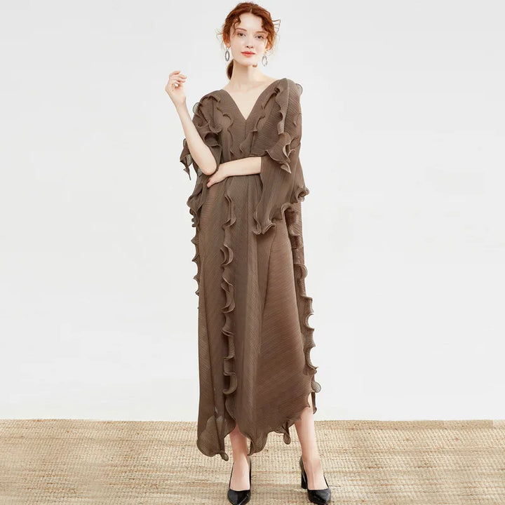 Butterfly Flared Pleated Sleeves Dress