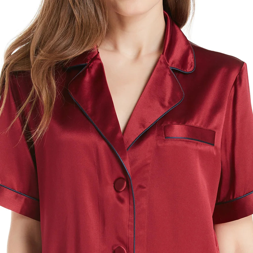 Stylish Short Sleeves Silk Pajama Set