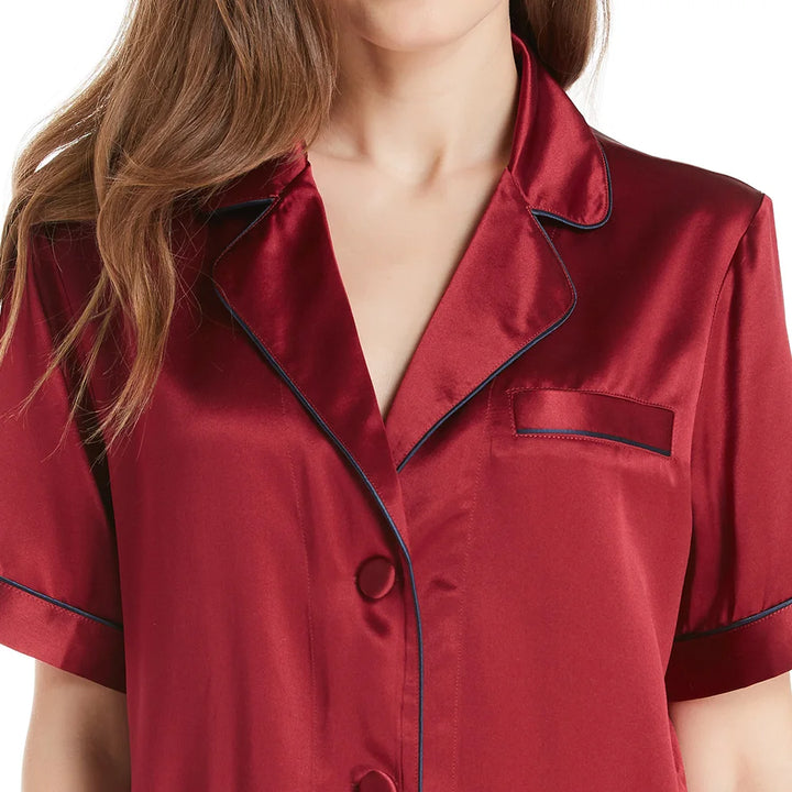 Stylish Short Sleeves Silk Pajama Set