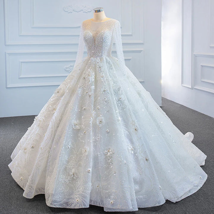 Delicate Sequined Flowers Bridal Dress