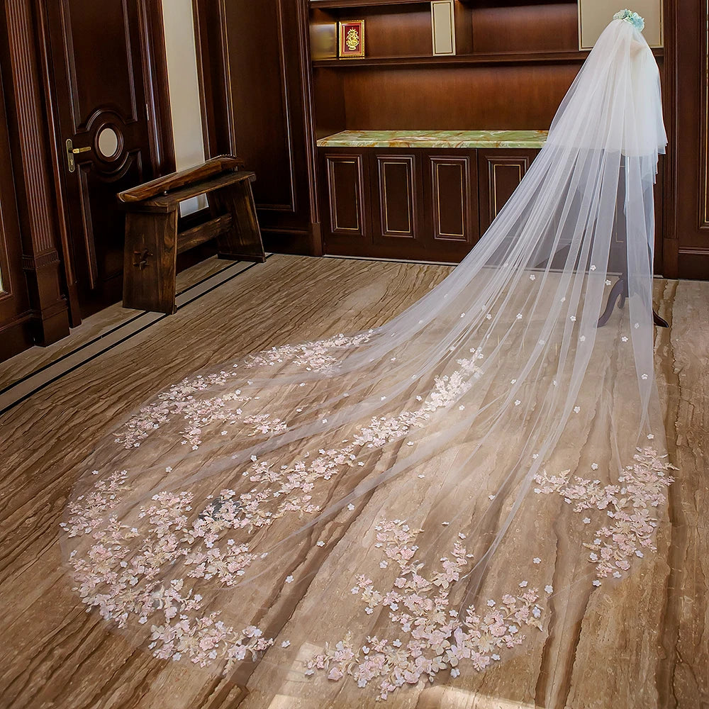 Romantic Two-Layer Floral Bridal Veil