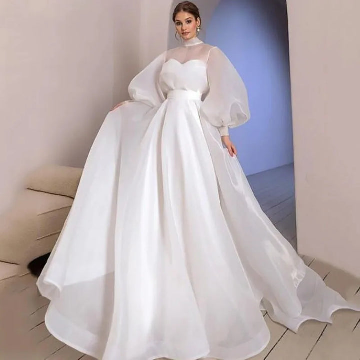 Elegant Puff Sleeve Bridal Gown