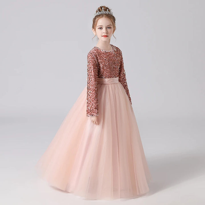 Glittery Sequins Girl's Tulle Party Dress