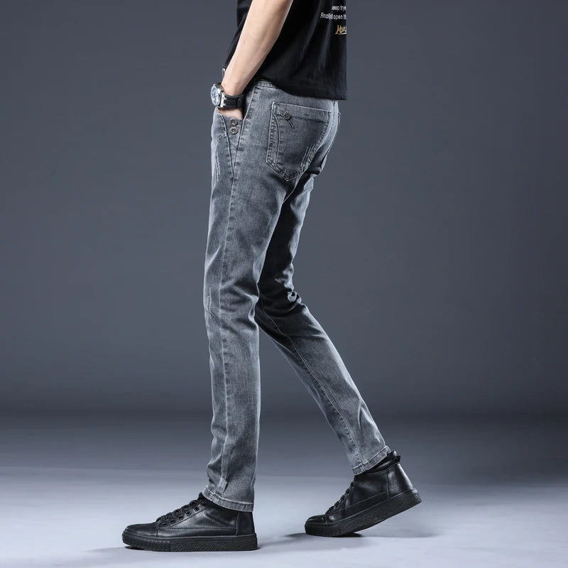 Mid Waist Button Design Jeans Pants