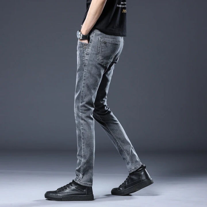 Mid Waist Button Design Jeans Pants