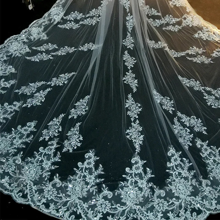 Elegant Appliqued Cathedral Length Bridal Veil