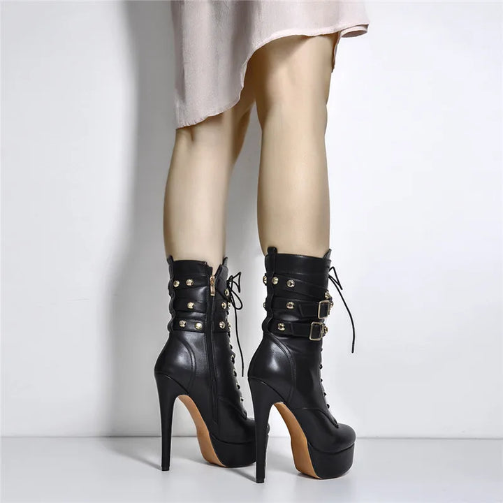 Stylish Lace-Up Stilettos Boots