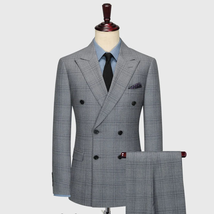 Gray Plaid Double Breasted Suit