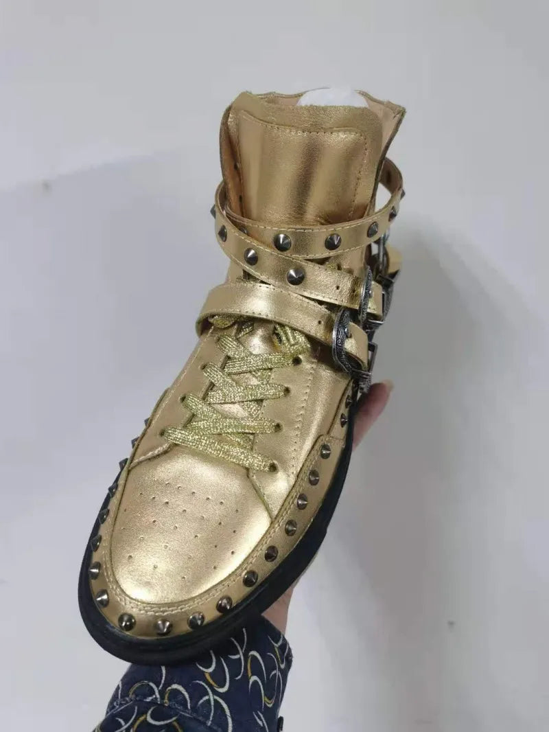 High-Top Buckle Strap Rivets Shoes