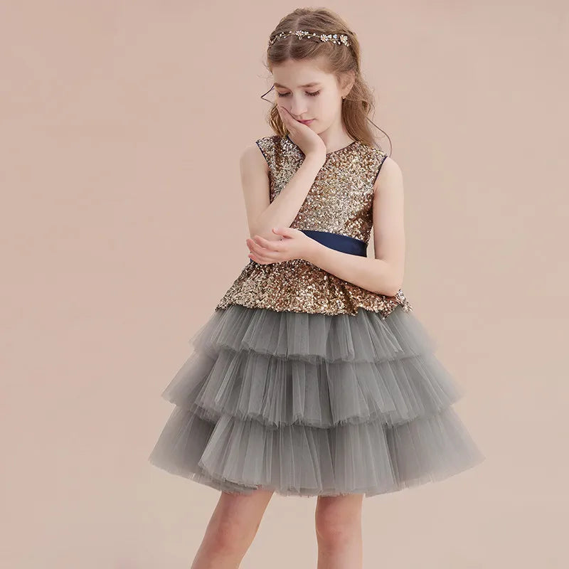 Robe de demoiselle d'honneur courte en tulle à paillettes personnalisée Dideyttawl, robe de soirée de concert formelle junior, robe de spectacle à volants tutu