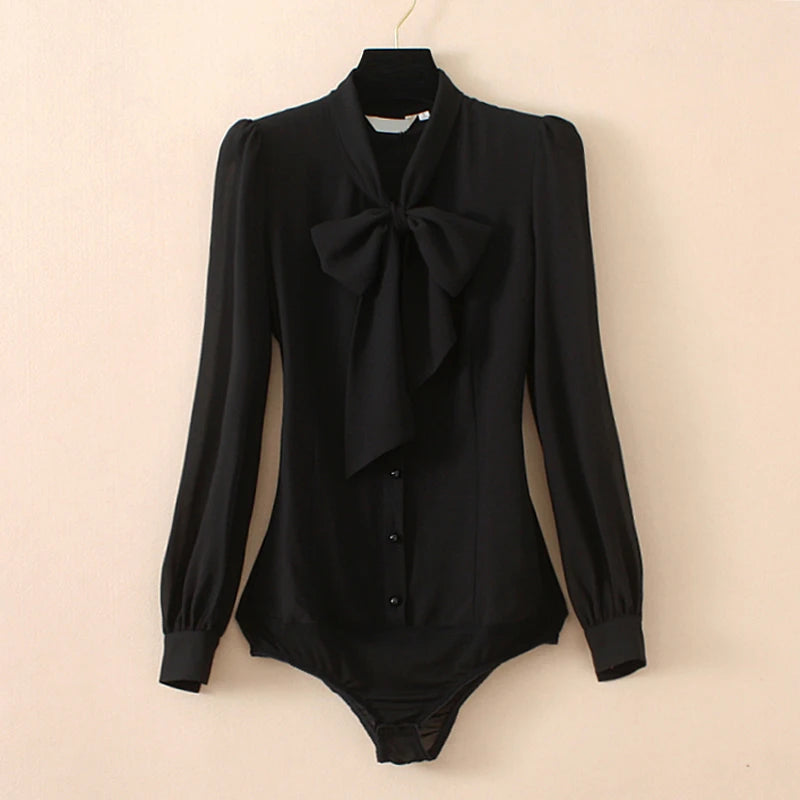 Fashionable Bow Tie-Neck Body Shirt