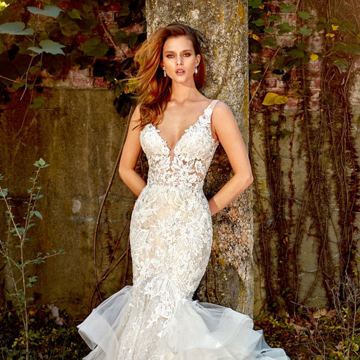 Illusion Ruffles Appliques Bridal Dress | All For Me Today