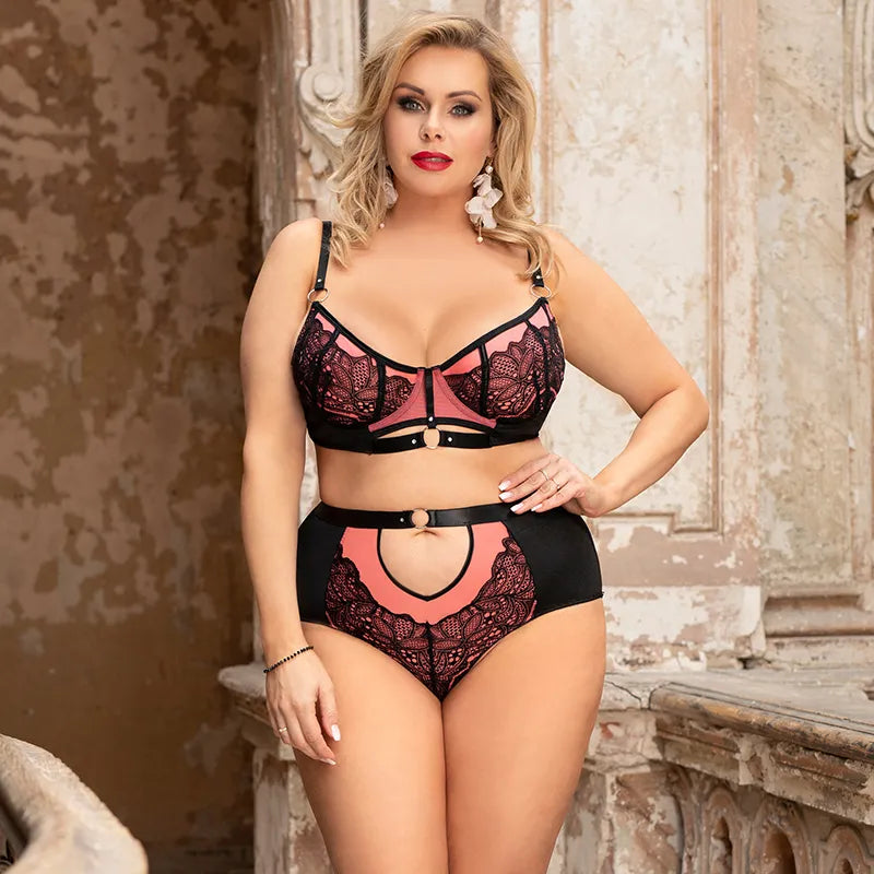 Lace Splice Plus Size Women's Bra Set | All For Me Today